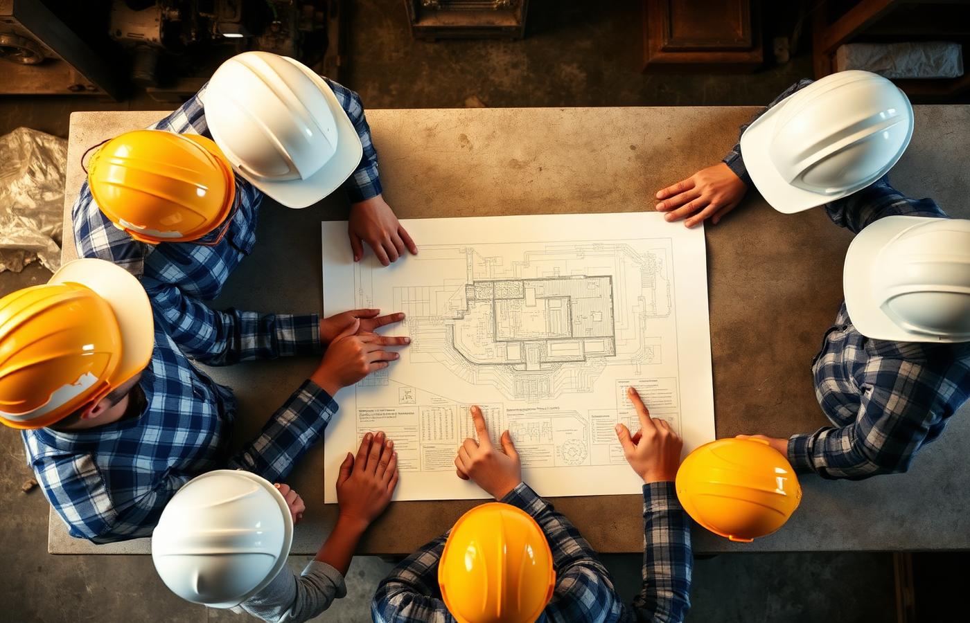 ESCOFAN team reviewing project blueprints
